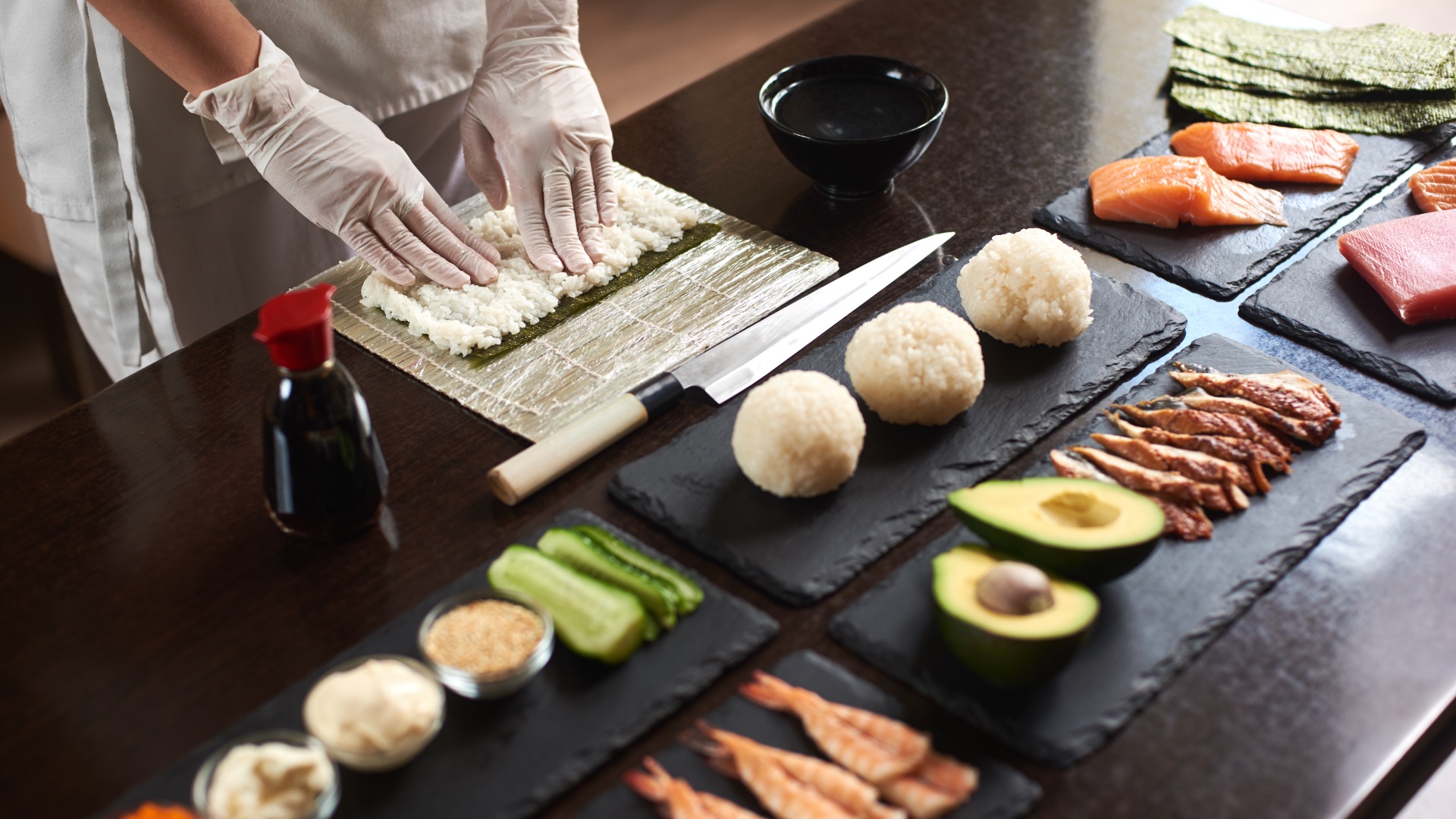 Rolling sushi at Barracuda Sushi