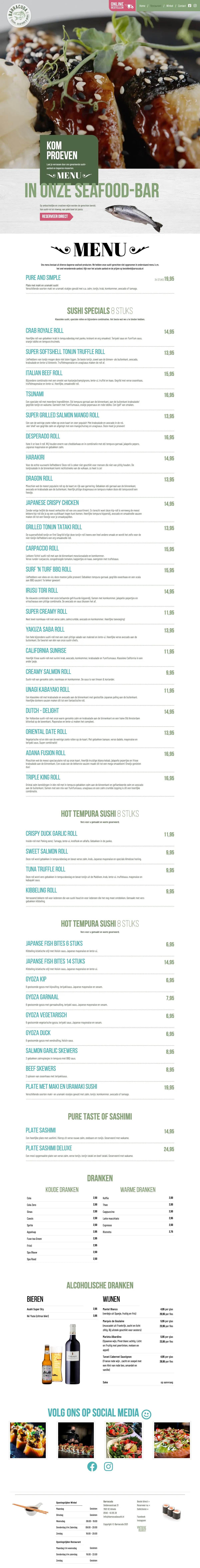 Menu page of barracudasushi.nl