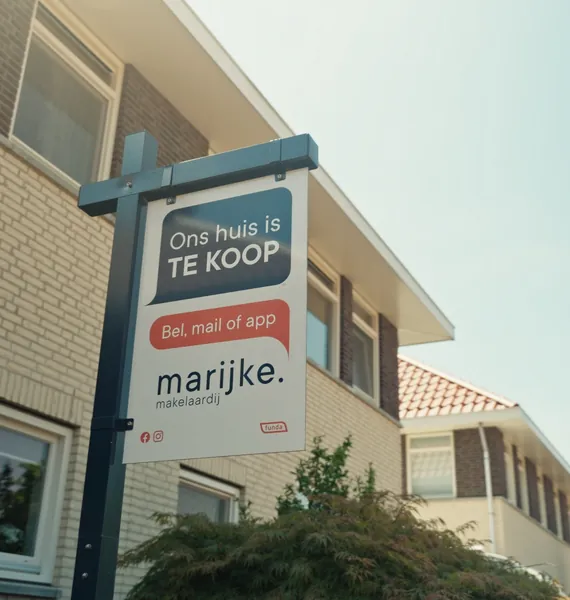 Marijke Makelaardij sign: Our house is for sale